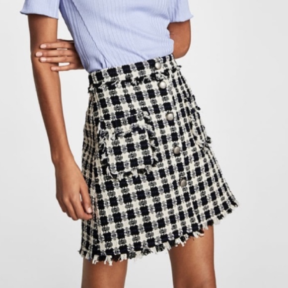 NWT ZARA BASICS TWEED SKIRT - Picture 1 of 8